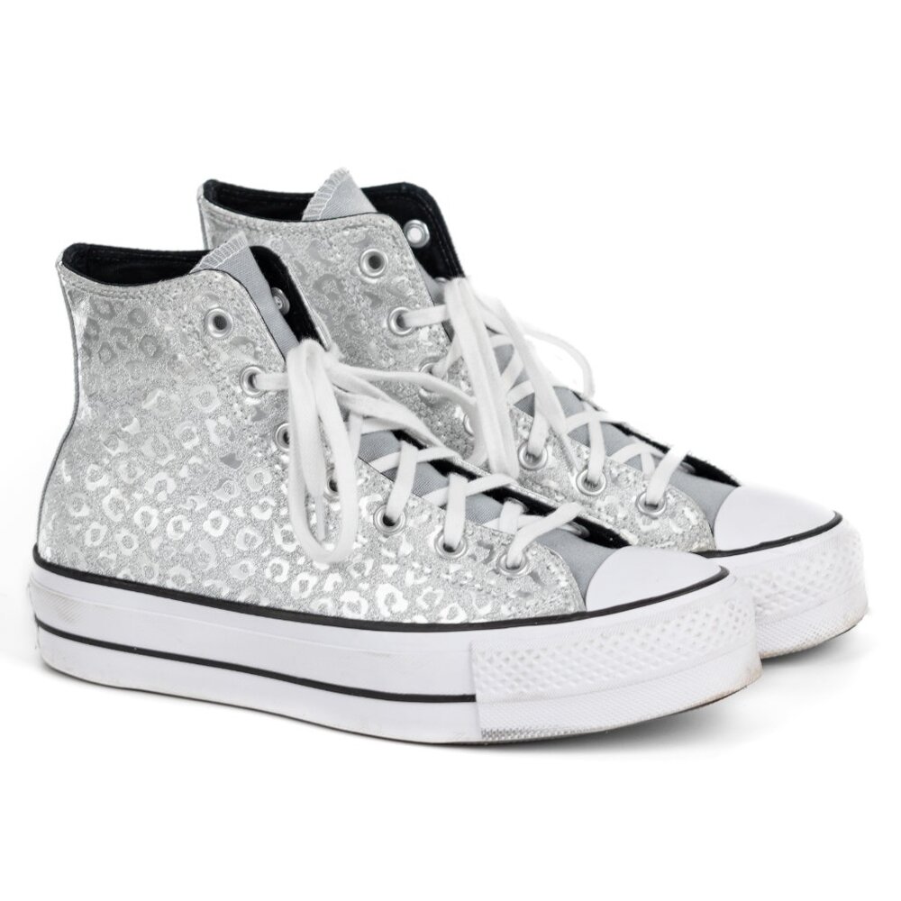 Converse Lift Hi Women's Platform Silver Leopard Sneakers Women’s size 8.5